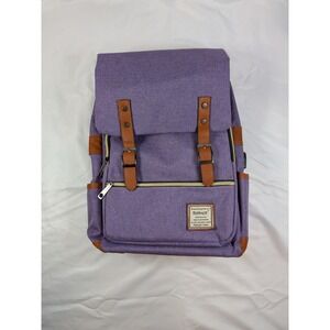 UGRACE Laptop Backpack Purple Canvas Vintage Rucksack Brown Trim Travel Bag